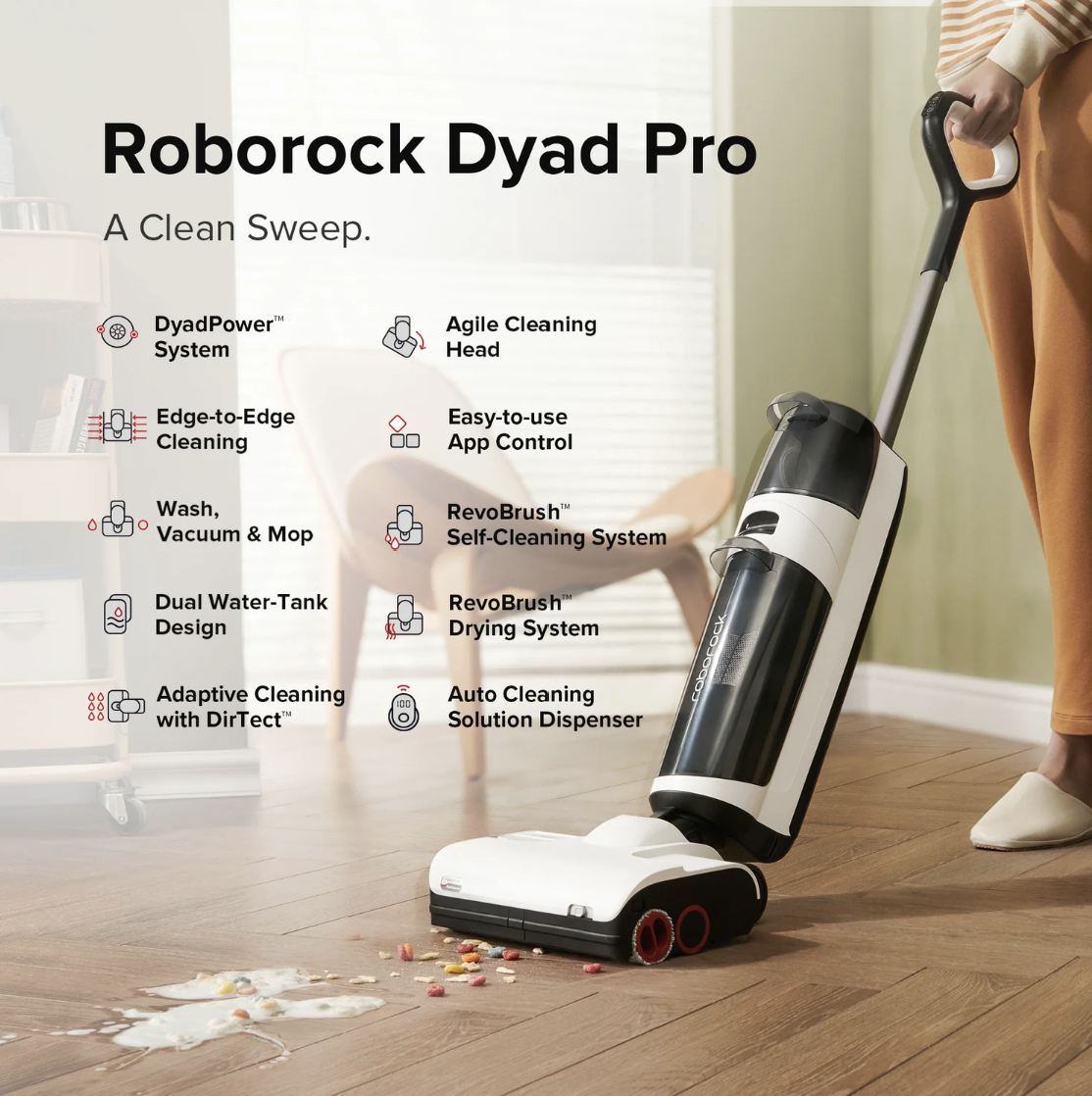 Máy Hút Bụi Lau Sàn Roborock F25 Sấy Giẻ Lau Bằng Khí Nóng Khử Khuẩn 22.000 Pa - Hàng Chính Hãng