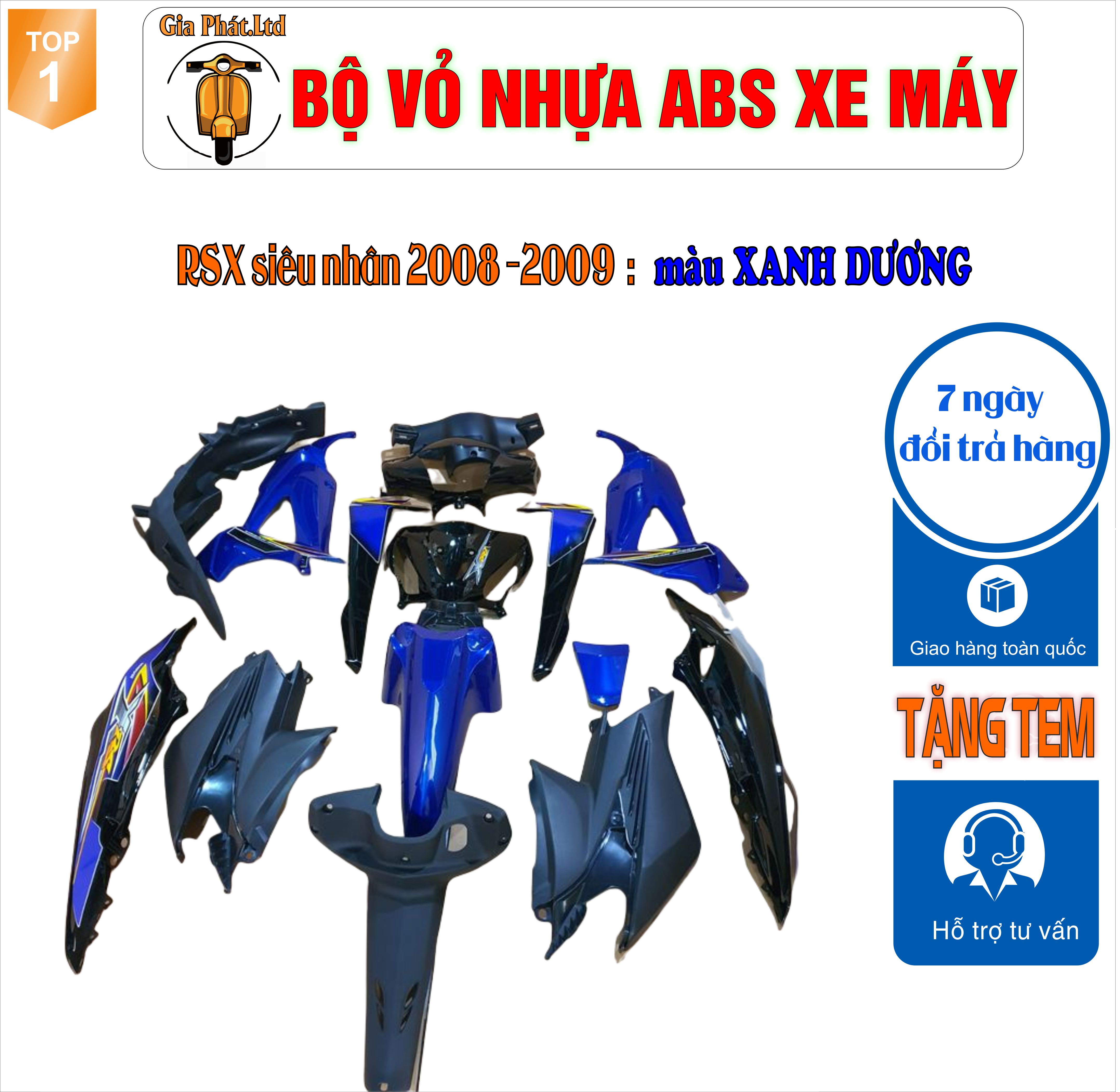 [TẶNG TEM]Bộ vỏ nhựa dàn áo màu XANH DƯƠNG gắn xe wave RSX SIÊU NHÂN( MỚI ) -RSX 100 đời 2008 đến 2009 - nhựa cao cấp loại 1