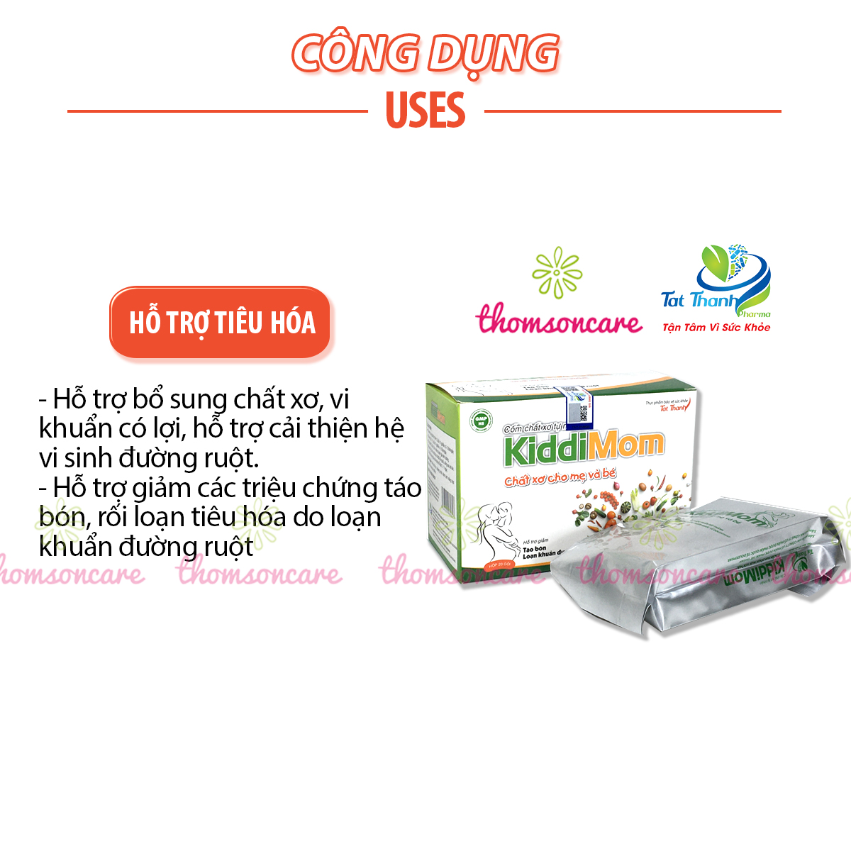 KiddiMom - Cốm bổ sung chất xơ, ngăn ngừa táo bón cho mẹ bầu và bé - Hộp 20 gói