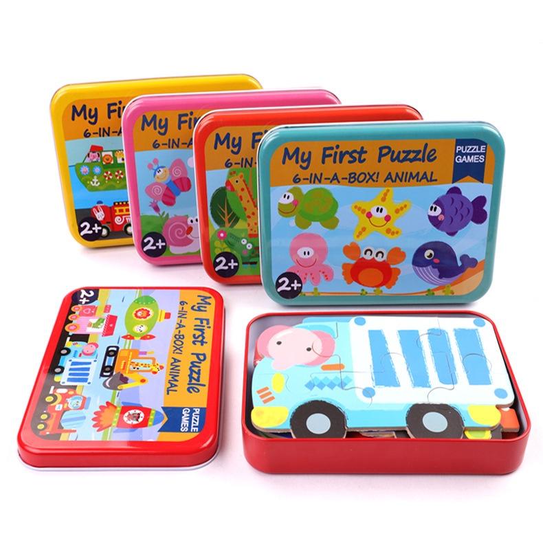 Đồ chơi hộp tranh xếp hình 6 in 1 Puzzle 3-6 miếng cho bé - Đồ chơi giáo dục thông minh cho bé