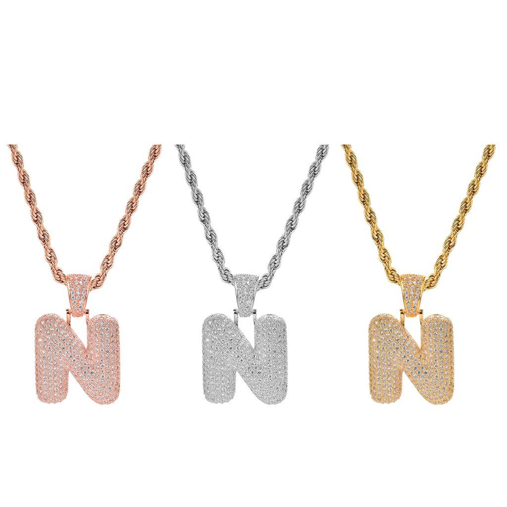 18K 26-letter "N" Pendant With Mini Zircon Stone Necklace  Chain