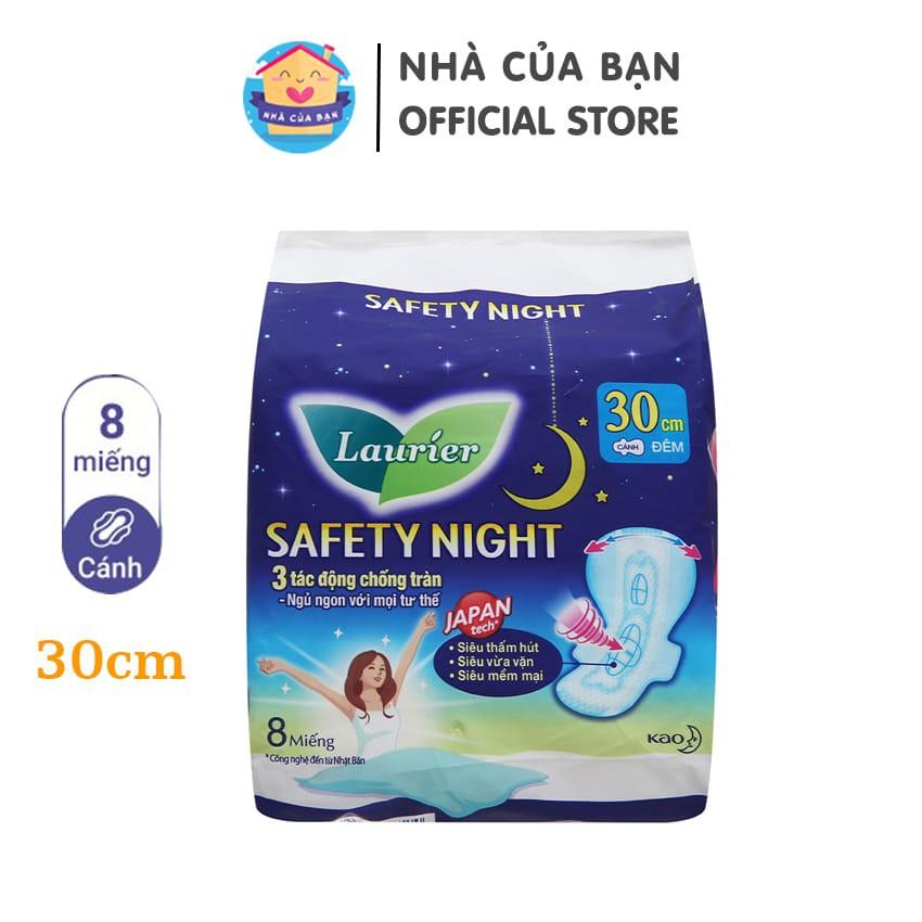 Băng vệ sinh ban đêm Laurier Safety Night siêu an toàn 30cm, siêu thấm hút, chống tràn, ngủ ngon mọi tư thế