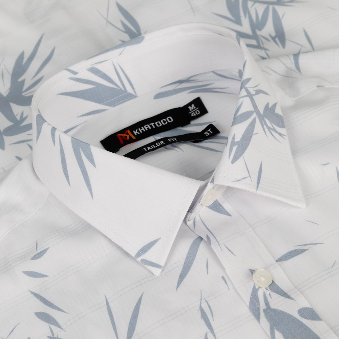 Áo sơ mi nam KHATOCO Tailor Fit ngắn tay A1MN518T2-CNIN727-2703-N