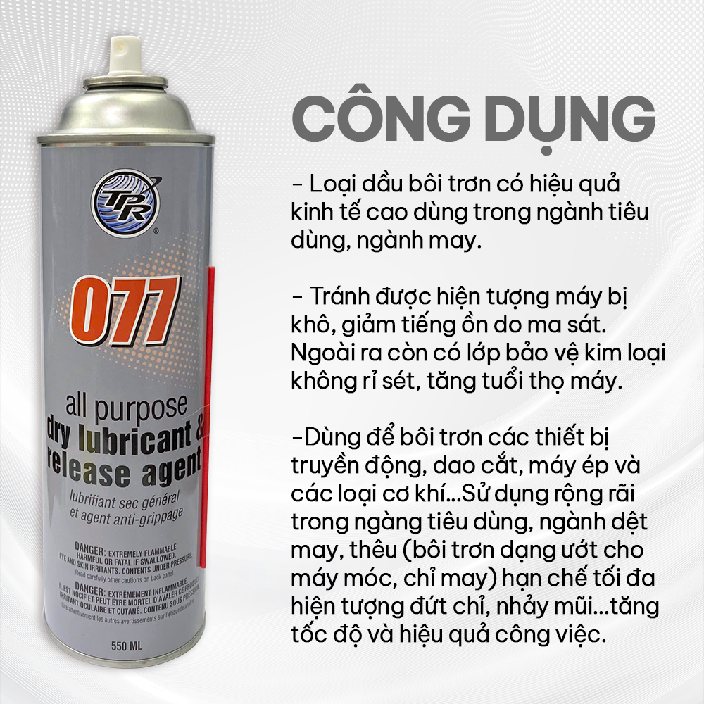 DẦU BÔI TRƠN ĐỘNG CƠ VÀ CHỈ MAY DẠNG ƯỚT HÀNG CHÍNH HÃNG TPR 77