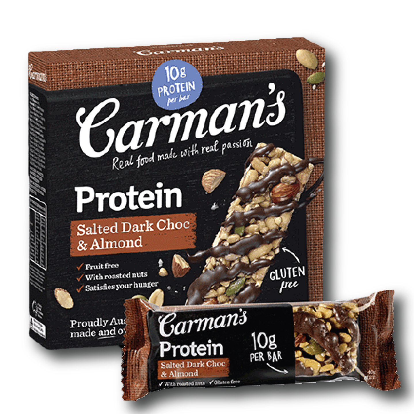 Thanh Giàu Đạm Carman's Protein Bar Salted Dark Choc, Almond - Chocolate Đen Muối, Hạnh Nhân - 200g
