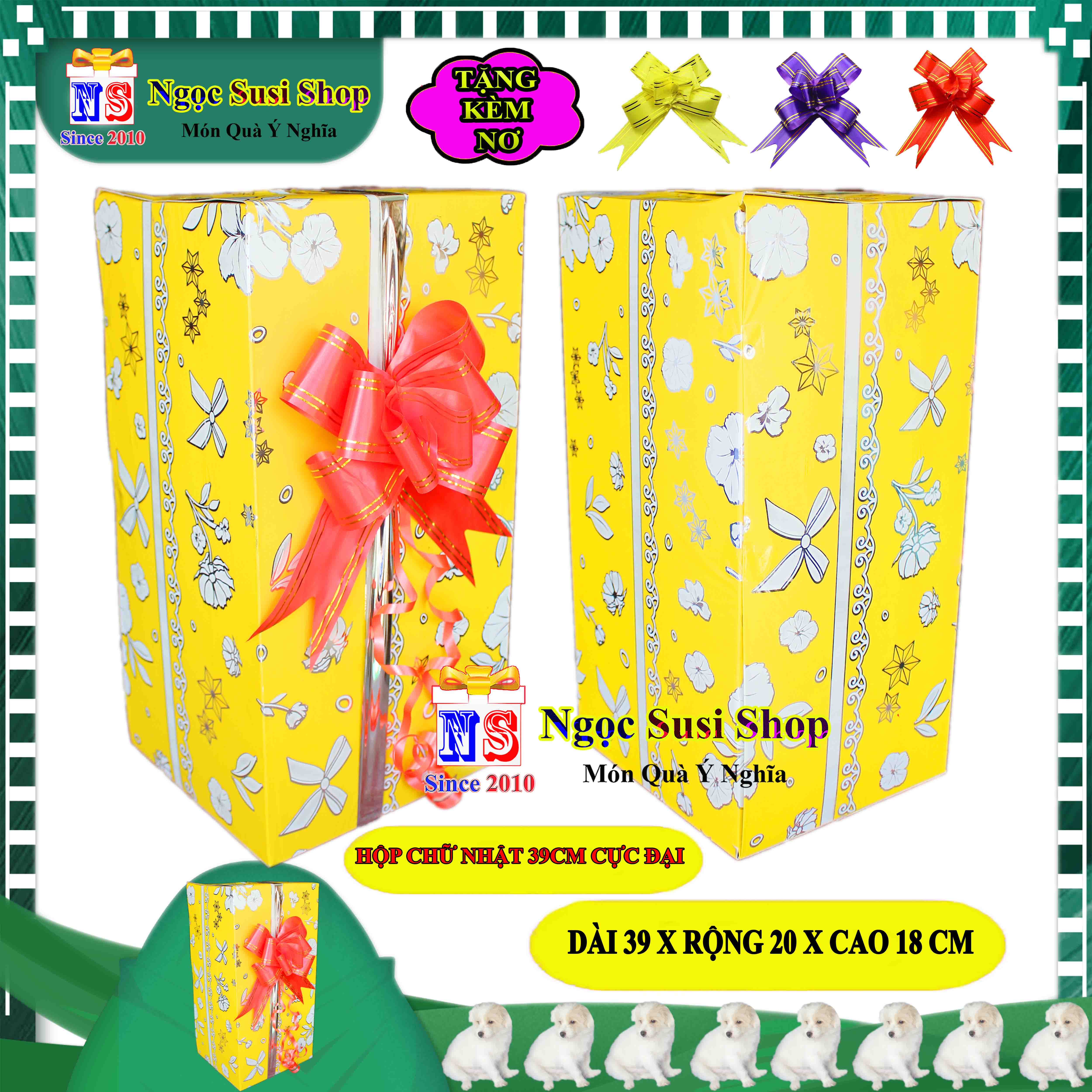 HỘP QUÀ CHỮ NHẬT SIZE CỰC ĐẠI 39CM NGẪU NHIÊN MÀU + TẶNG KÈM NƠ 5CM - HỘP QUÀ TẶNG GIẤY KIẾNG