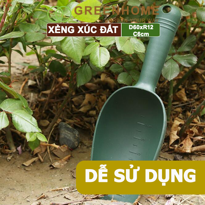 Xẻng Xúc Đất Greenhome, D25cm, Chất Liệu Nhựa, Có Chia Vạch Tiện Lợi, Siêu Bền, Dễ Vệ Sinh, Làm Vườn, Châm Phân Bón