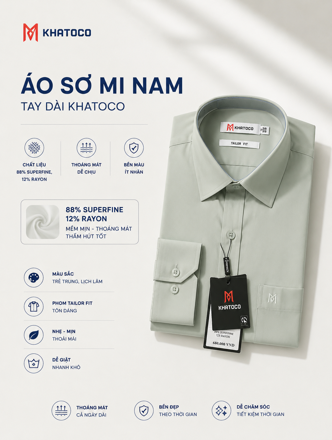 Áo sơ mi Khatoco tay dài (S-3XL)