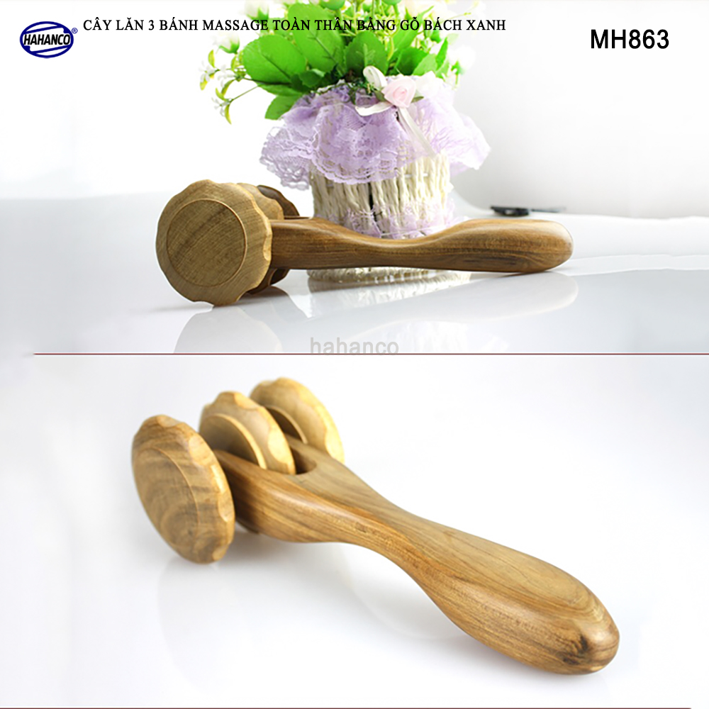 Cây lăn massage toàn thân 3 bánh gai đa năng bằng gỗ Bách Xanh Xua tan nỗi lo đau nhức tạo cảm giác thoải mái - Chăm sóc sức khỏe