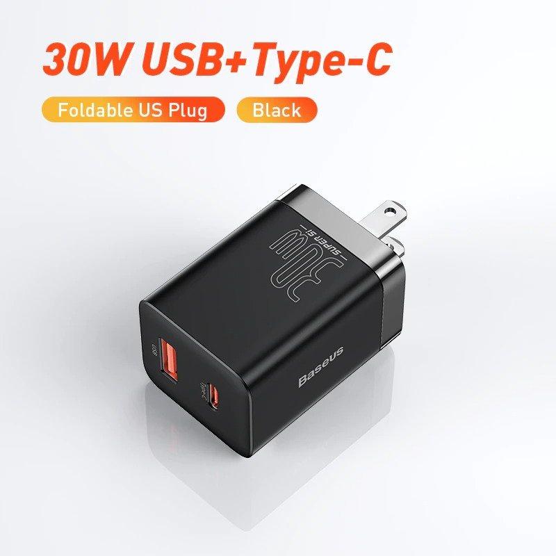 Baseus -BaseusMall VN Cốc sạc nhanh siêu nhỏ gọn Baseus Super Si Pro Quick Charger C+U 30W (Hàng chính hãng)