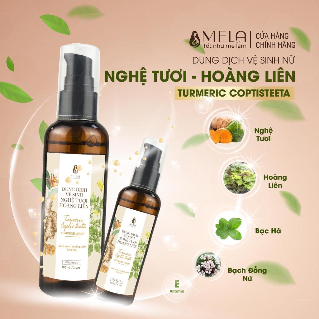 Dung Dịch Vệ Sinh Phụ Nữ Nghệ Hoàng Liên MELA Làm Sạch Giảm Mùi Cân Bằng Độ Ẩm 100ml - ML06