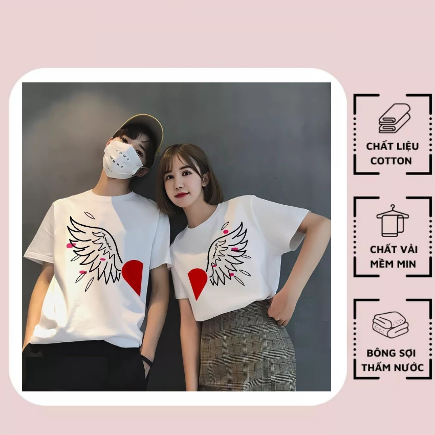 Áo Đôi Với Người Yêu TT07, Áo Đôi In Cánh Chim Đỏ ý Nghĩa, Vải Cotton Thun Thoáng Mát