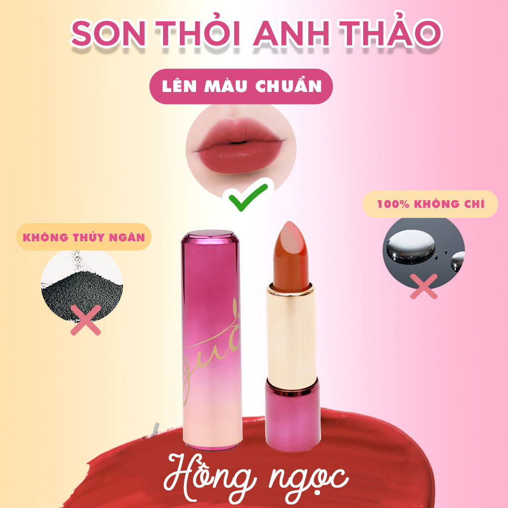 [Hồng ngọc kháng nước] -  Son Lì Anh Thảo sang trọng màu Hồng Ngọc GUO 5gr