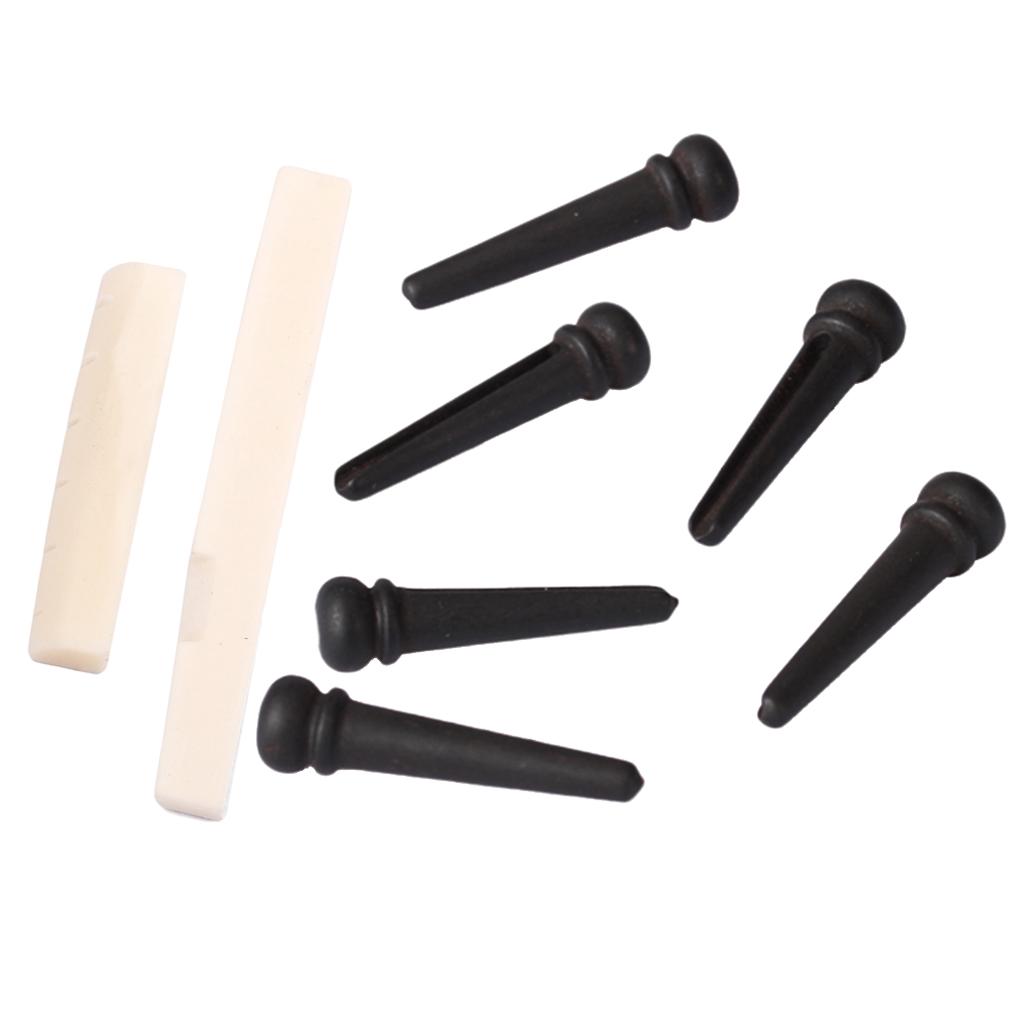 Guitar Bone Saddle Nut with Ebony Bridge Pins for Guitar Accessory