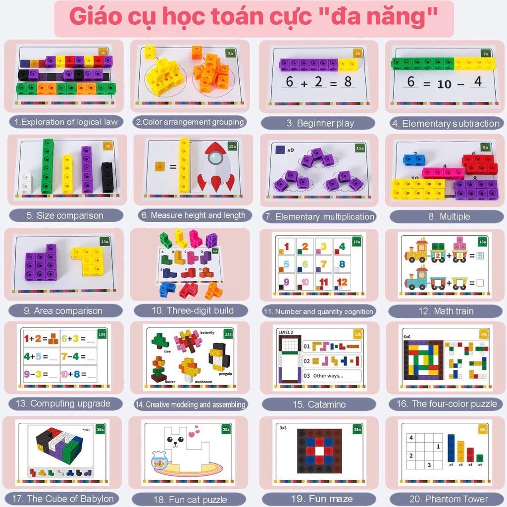 BỘ HỌC TOÁN VÀ XẾP HÌNH SÁNG TẠO MATH LINK CUBES NUMBER BLOCK 100 KHỐI 10 MÀU SẮC