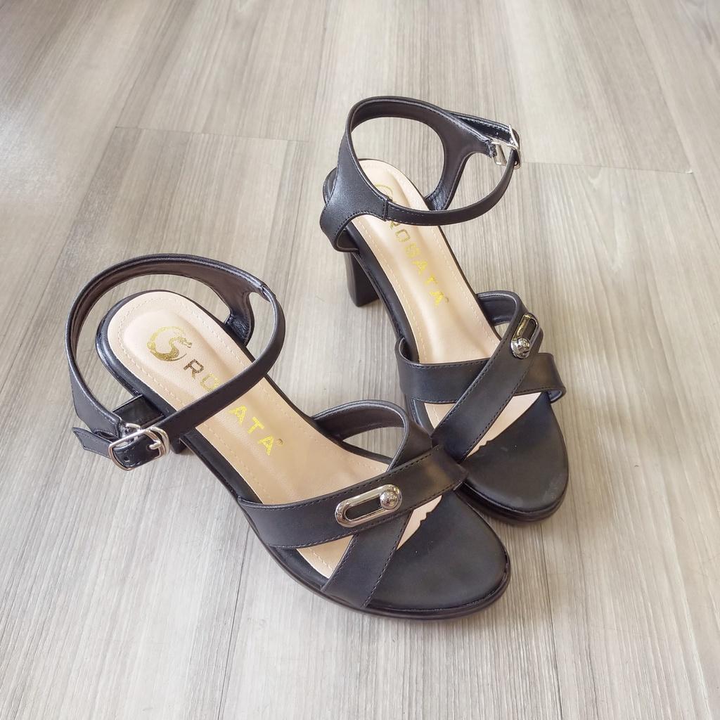 Sandal nữ quai chéo, da lì ROSATA RO404 cao 7p - Đen - HÀNG VIỆT NAM - BKSTORE