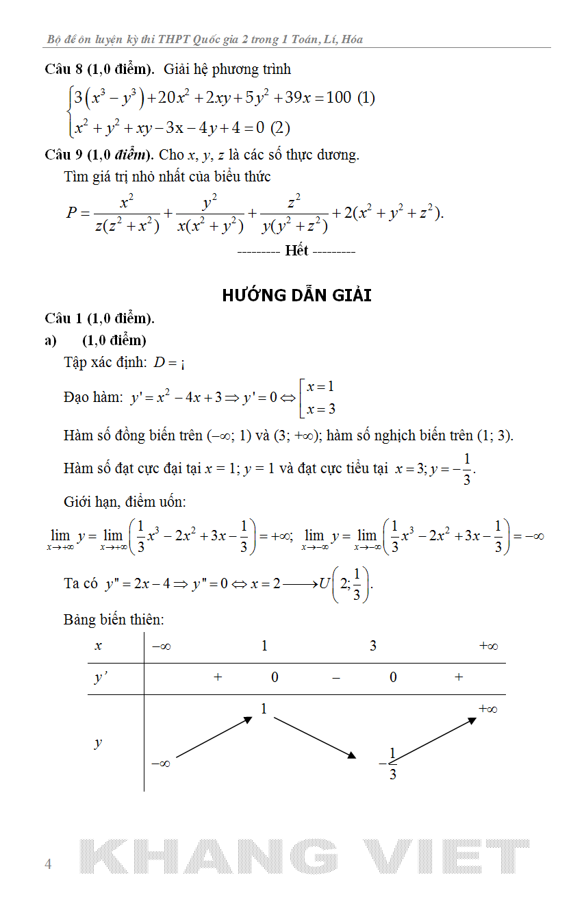 Bộ Đề Ôn Luyện Kì Thi THPT Quốc Gia 2 Trong 1 Toán, Lí, Hóa - KV