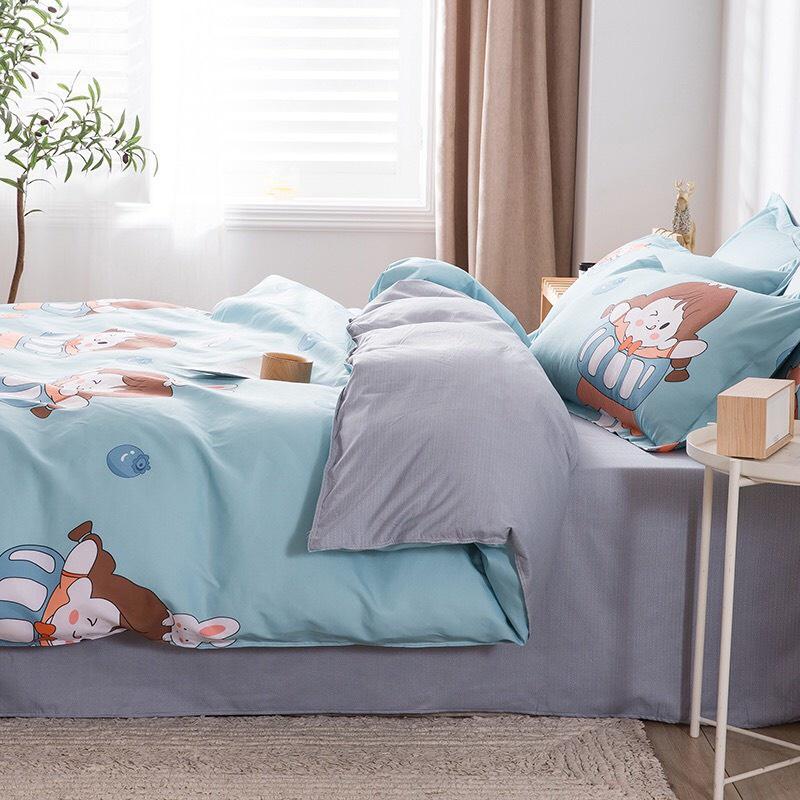 Bộ chăn ga gối Cotton poly M2T bedding gồm vỏ chăn mền, drap ga giường và 2 vỏ gối nằm - PL Cô bé nhật