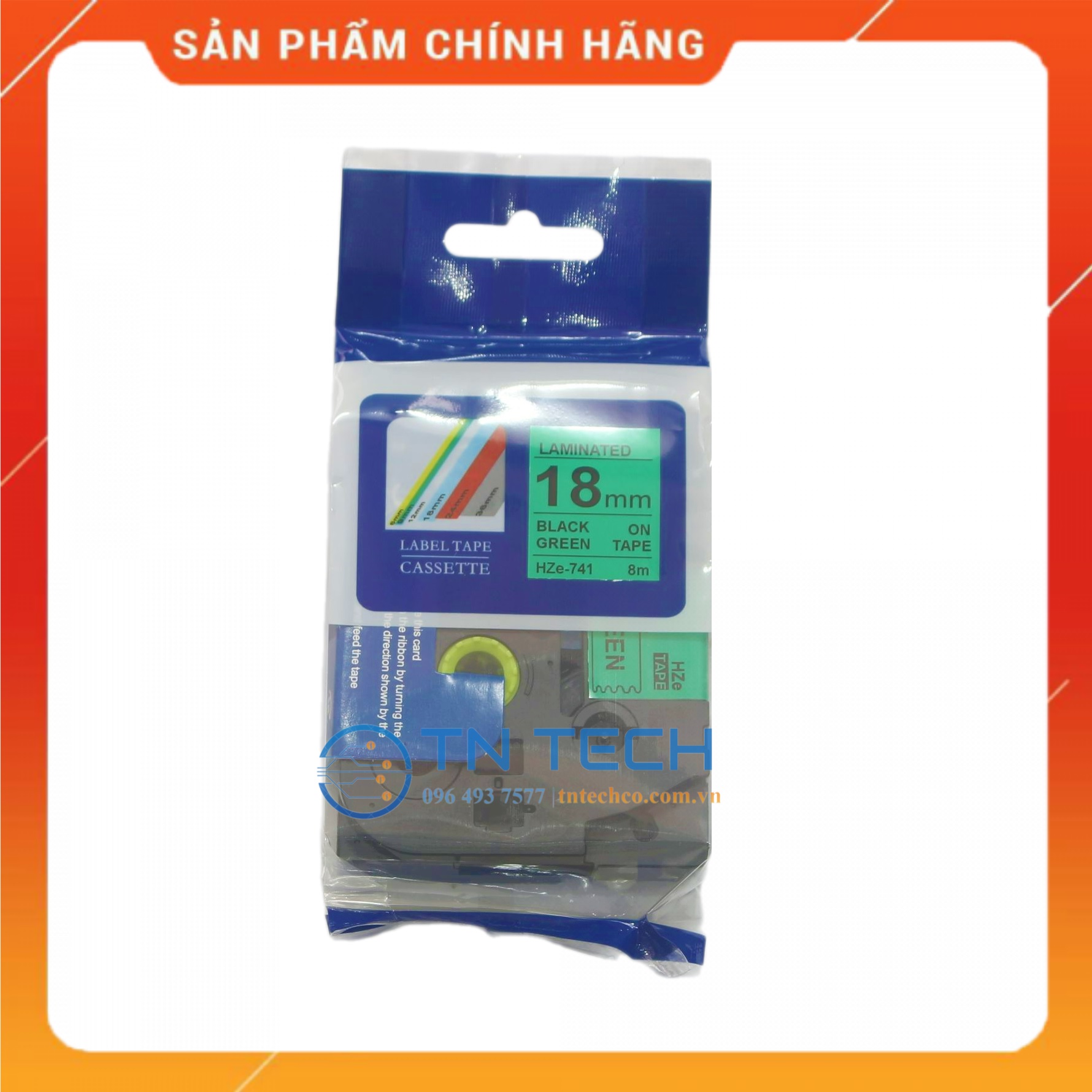 Nhãn In HZE-741 - Đen nền xanh lá 18mm x 8m - Dùng cho máy in BROTHER - AIMO - PUTY [Hàng nhập khẩu]