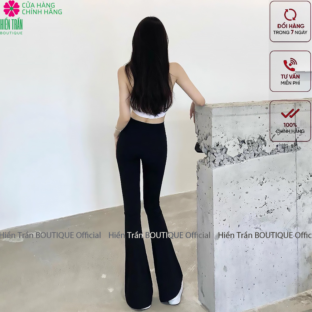 Quần ống loe Hiền Trần BOUTIQUE nữ lưng cạp cao co giãn form đẹp legging bigsize vải Umi Hàn dày dặn dáng dài