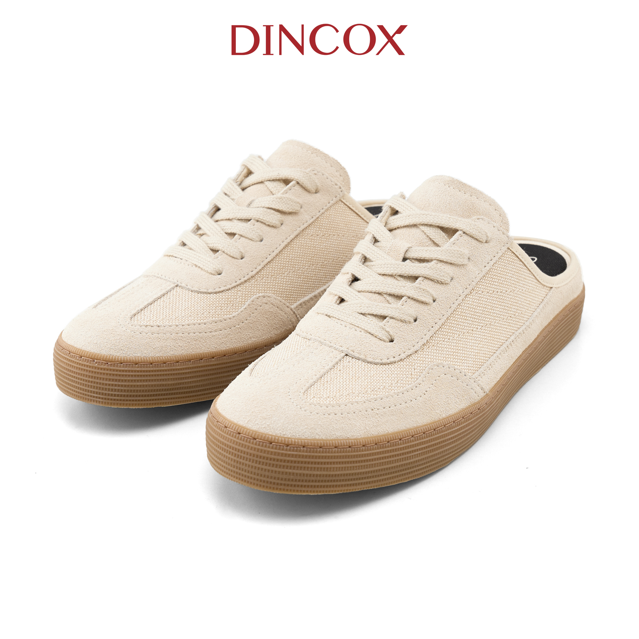 Giày Sục Đạp Gót Mules Vải Sneaker Unisex Nam Nữ DINCOX DC37 Lazy Mule Beige