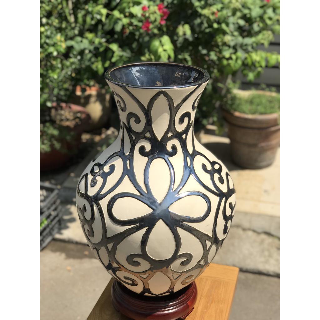 BÌNH GỐM SỨ XUẤT KHẨU 60CM BỤNG TRÒN DECOR TRANG TRÍ CẮM HOA