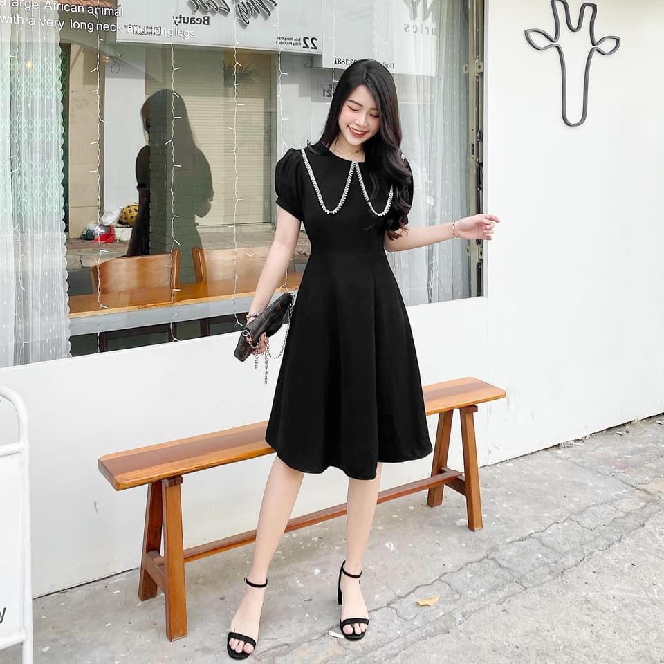 ĐẦM DỰ TIỆC COTTON MỊN CỔ BÈO PHỐI REN TAY PHỒNG DÁNG MAXI-hình thật shop chụp