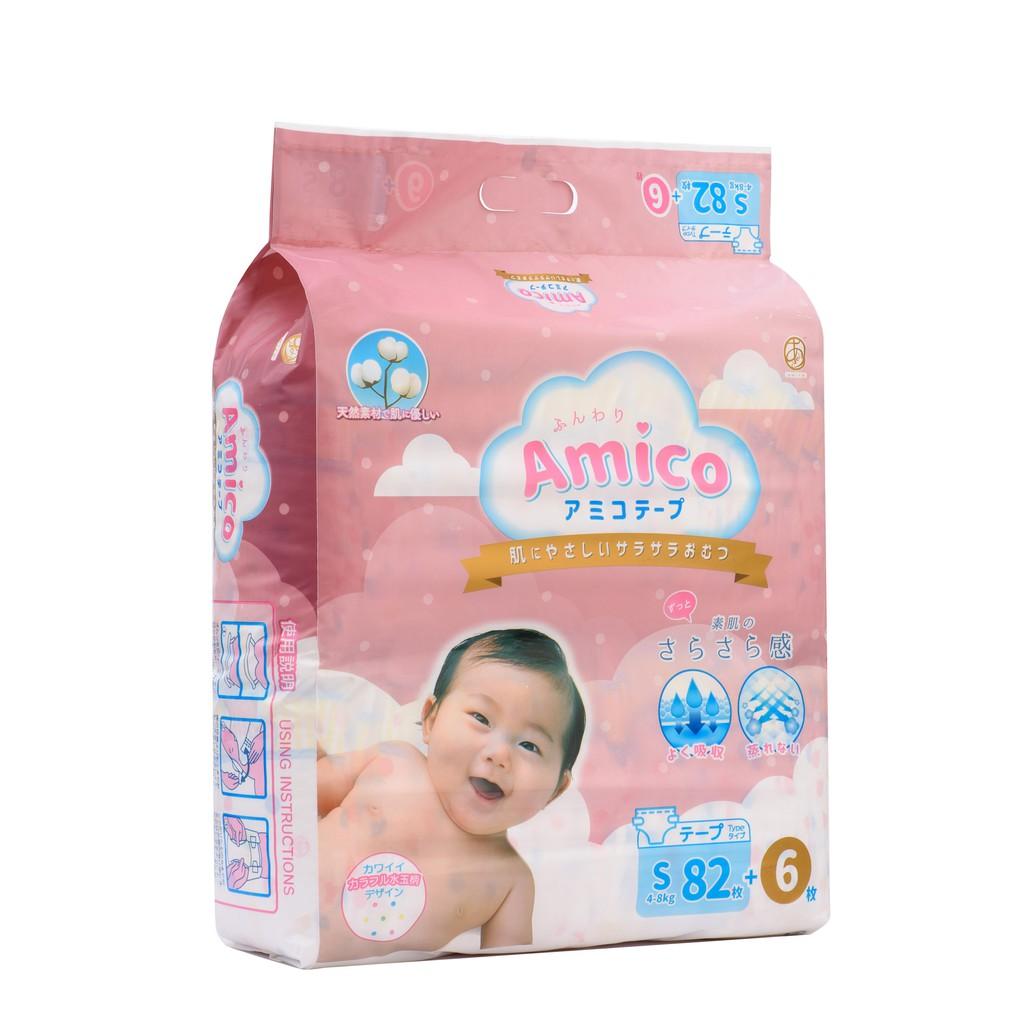 Bỉm - Tã dán Amico size S 82+ 6 miếng (Cho bé 4 - 8 kg)