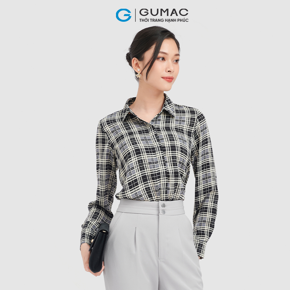 Áo sơ mi nữ GUMAC AC09042 phom suông caro thanh lịch