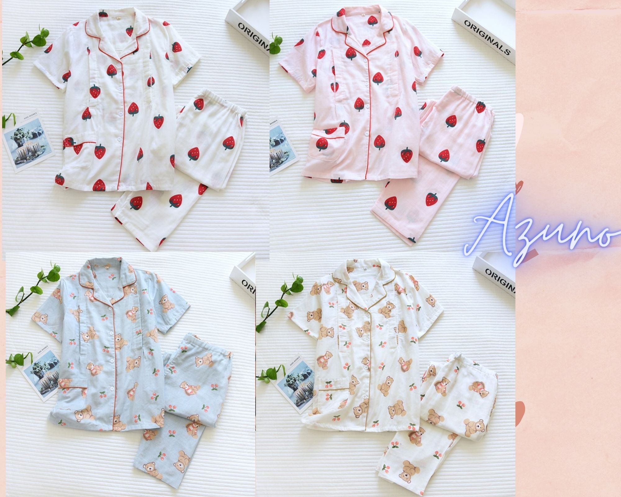 Pijama sau sinh thô đũi ngắn tay Azuno AZ2808 có thiết kế cho con bú