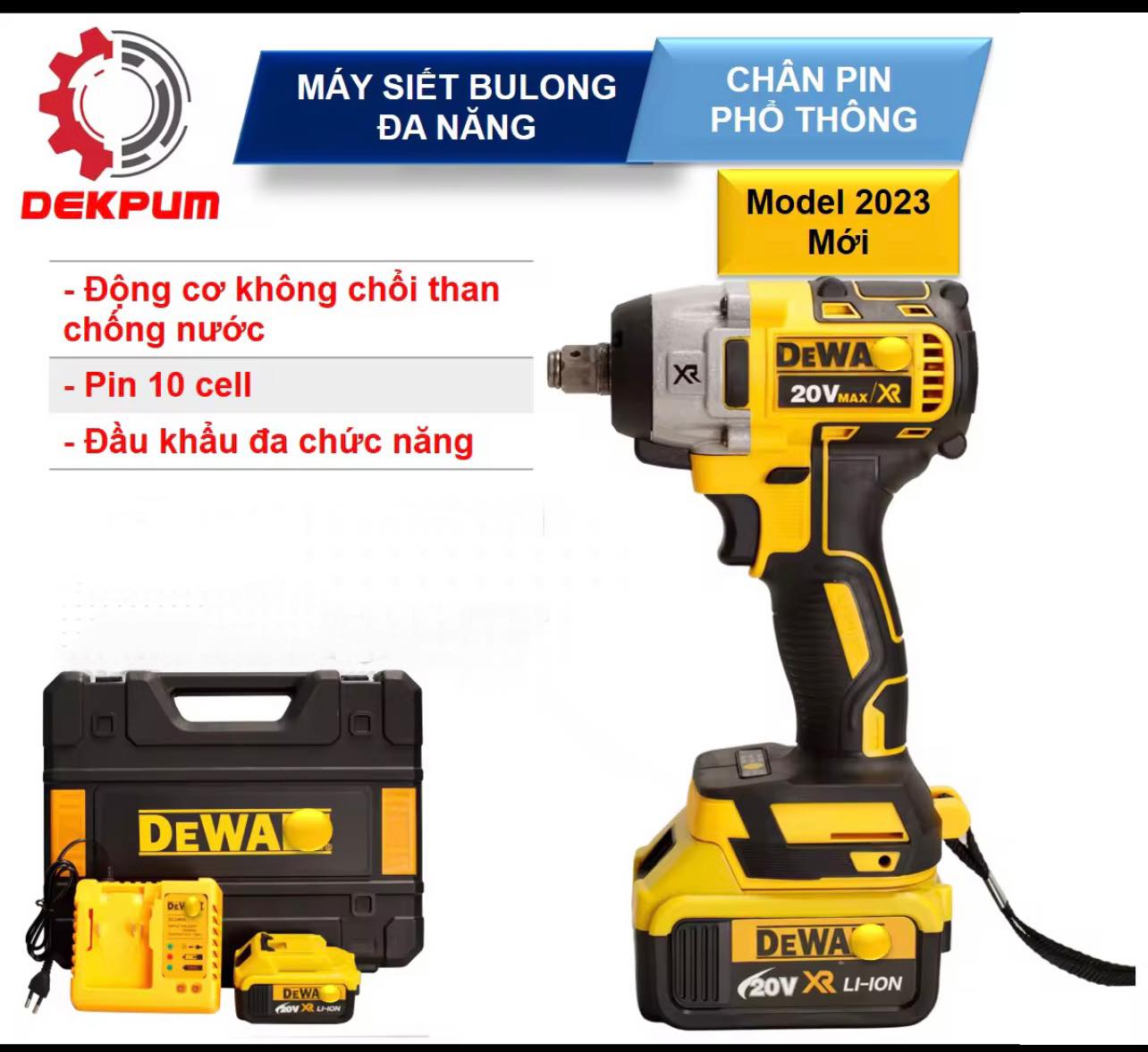 [Mẫu mới 2023 - LOẠI KHỎE] Máy siết bulong DEWAT - Lõi đồng 100% - Pin 10 Cell - Máy Siết bulong - Máy bắn ốc - Máy vặn mở bu lông - Máy vặn mở ốc - Máy khoan - tiện lợi