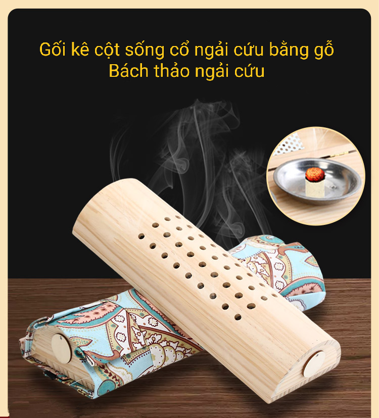 Gối ngải cứu bằng gỗ. Chườm cứu ngải và tác động kéo dãn cột sống cổ , lưng giảm đau cổ vai gáy, thắt lưng