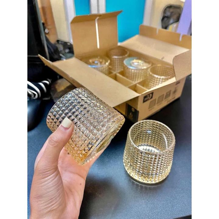 BỘ 6 CỐC THỦY TINH ĐẾ LỒI XOAY 360 ĐỘ PHONG CÁCH CHÂU ÂU SANG TRỌNG MÀU VÀNG GOLD