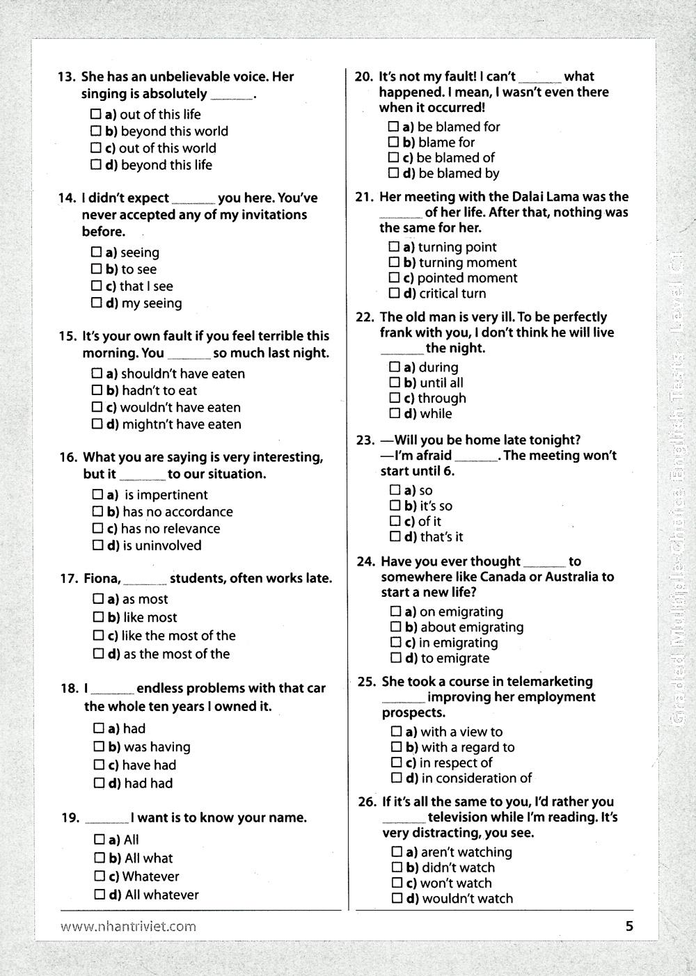 Graded Multiple - Choice English Test Level C1 (Không CD)