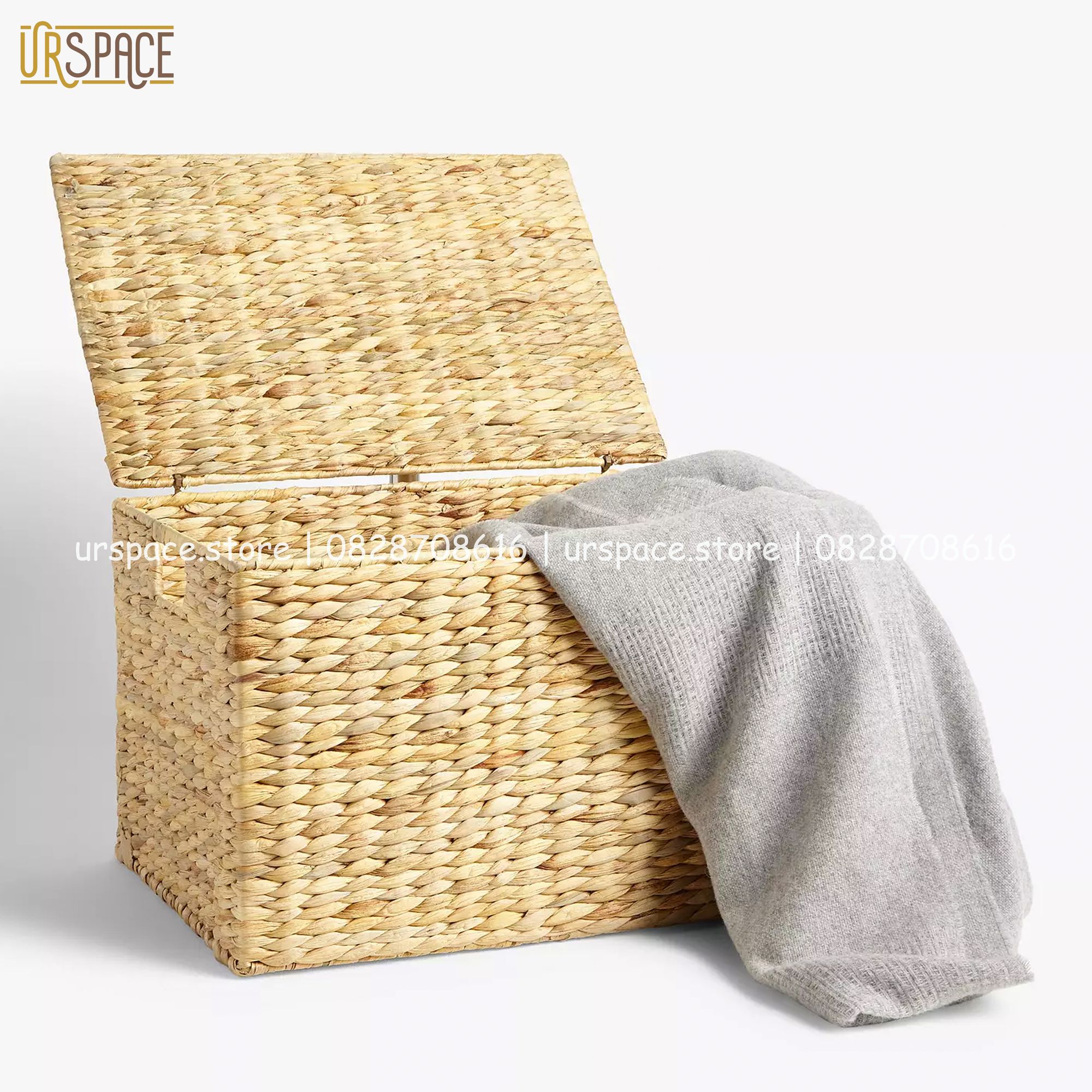 Hộp cói (lục bình) hình chữ nhật đựng quần áo, sách báo phong cách Hàn/ Hand-woven hyacinth rectangle box