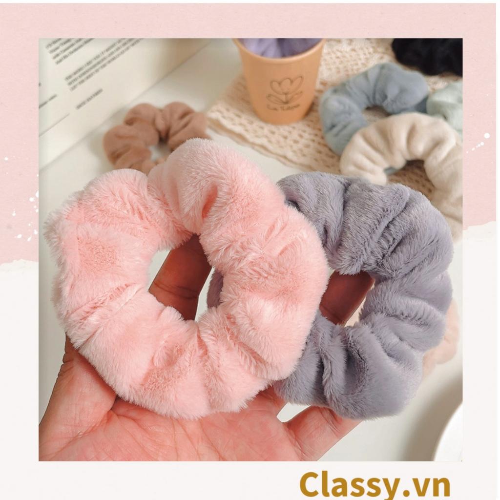 Cột tóc, Dây buộc tóc Classy , Scrunchies Vải Lông Mềm Đẹp trơn màu pastel nhã nhặn thanh lịch PK1678