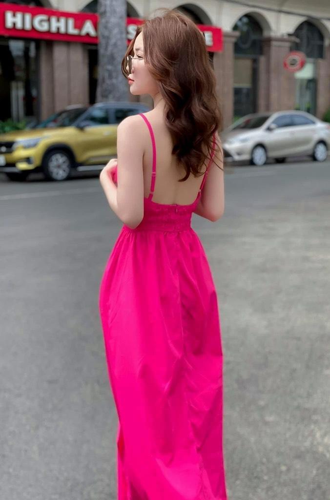 ĐẦM MAXI 2 DÂY NHÚN EO 12004