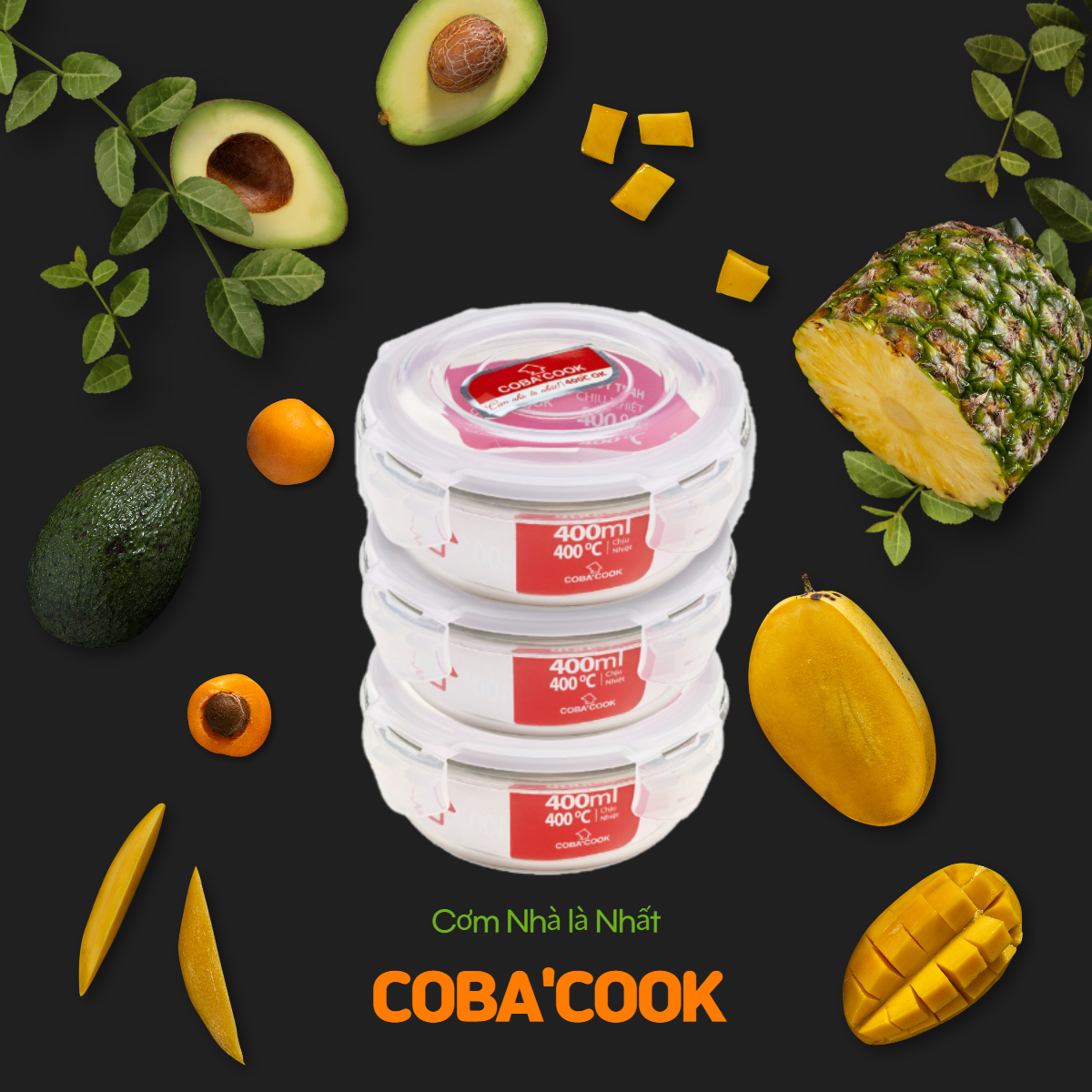 Bộ 6 hộp thủy tinh hình tròn 400 ml COBACOOK- CCR46