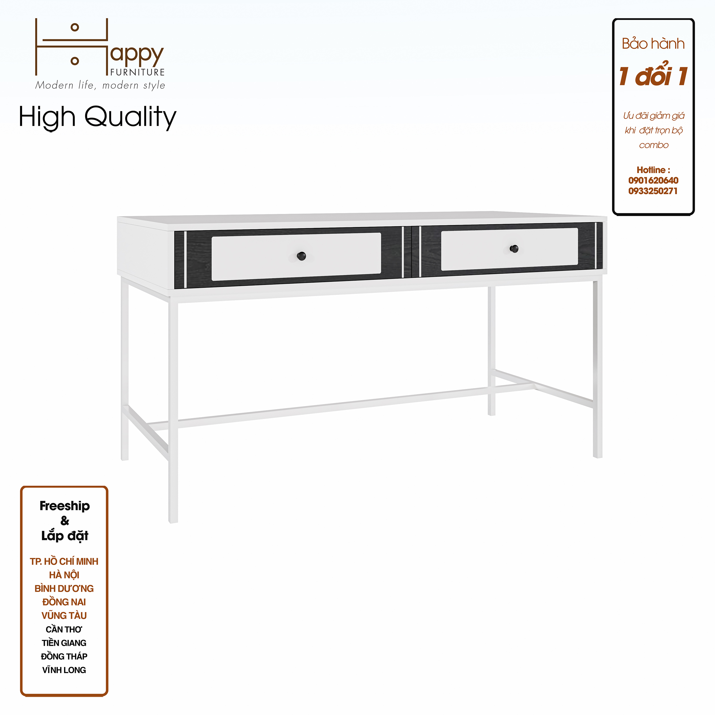 Hình ảnh [Happy Home Furniture] TAKO, Bàn làm việc 2 ngăn kéo - chân sắt , 140cm x 59cm x 75cm ( DxRxC), BAN_073