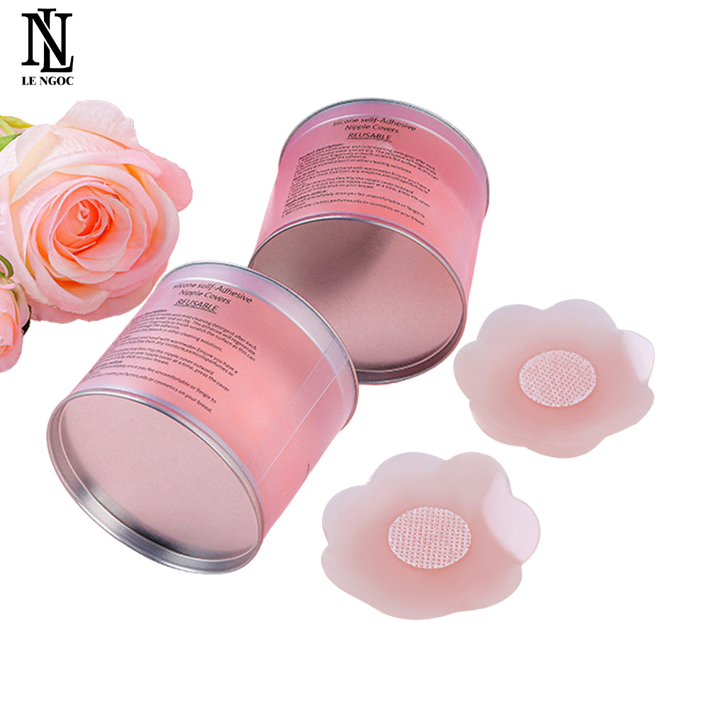 Hộp 5 cặp miếng dán đầu ti, miếng dán ngực silicon hình tròn hoặc hoa mai , hộp màu trắng thiết kế sang trọng LN003