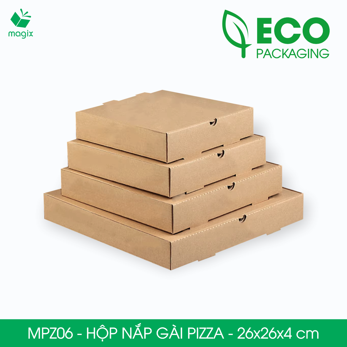 MPZ06 - 26x26x4 cm - 20 Hộp nắp gài pizza đa dụng - Hộp nắp gập, hộp carton gói hàng, hộp quà