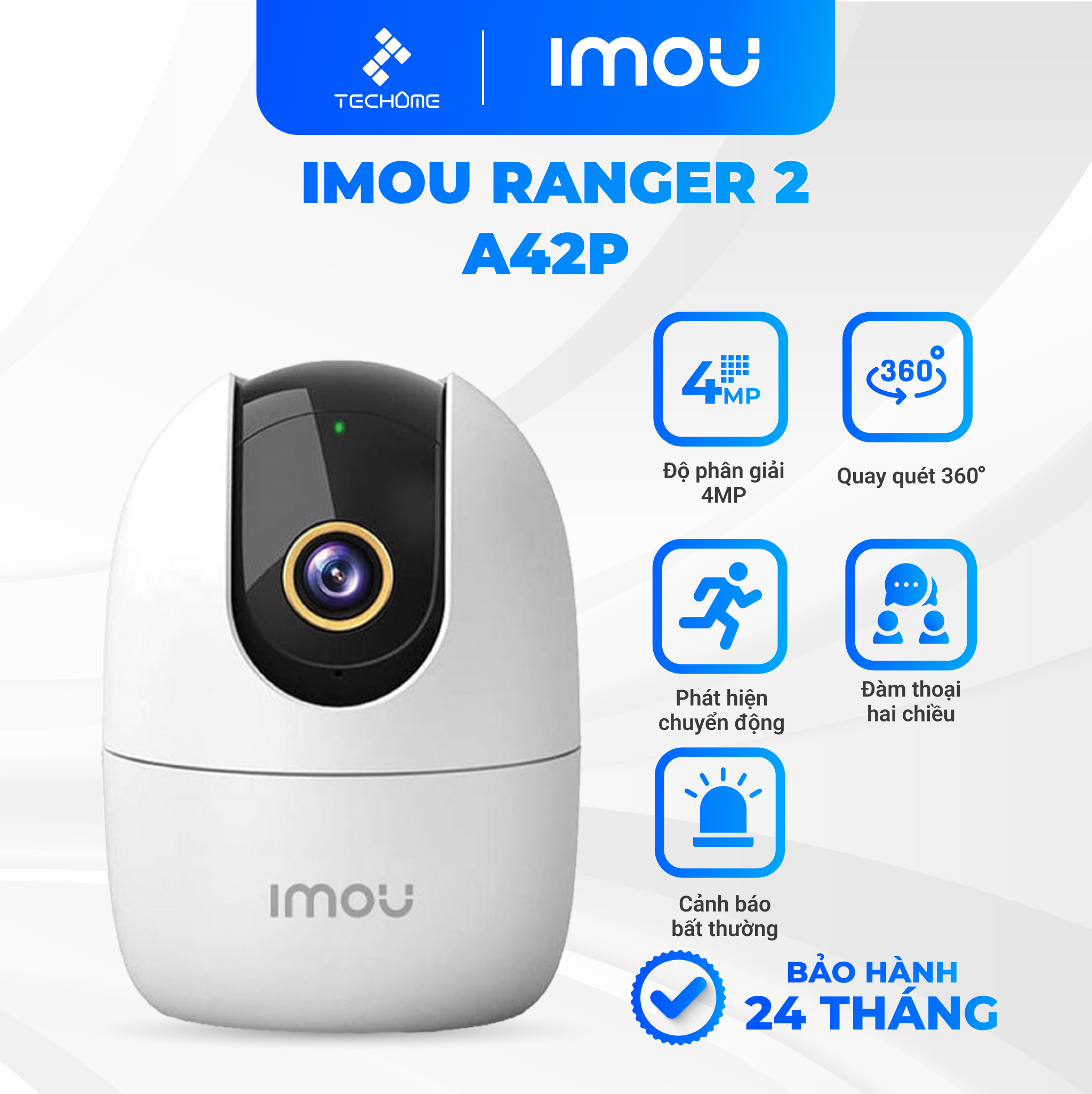 [Hàng chính hãng] Camera Wifi Imou Ranger 2 A42P 4MP đàm thoại hai chiều, xoay 360 độ, cảnh báo thông minh