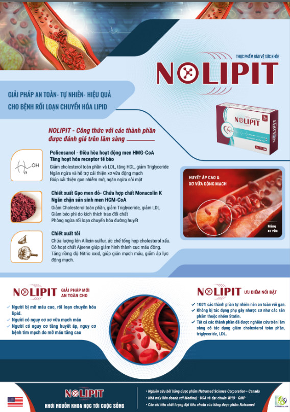 Viên uống Nolipit - hỗ trợ các vấn đề về chuyển hóa lipid - Nhà máy liên doanh với Medinej -USA , đạt chuẩn WHO -GMP