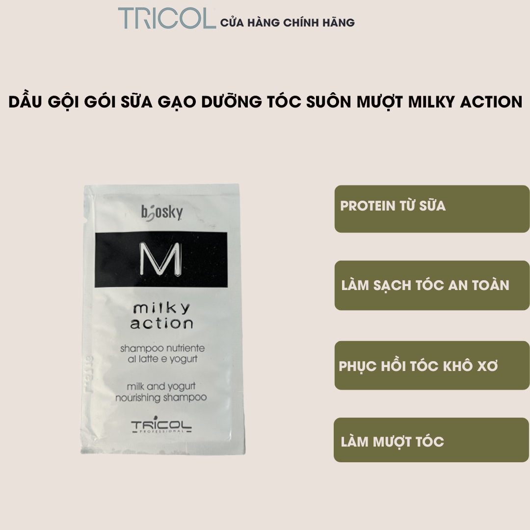 Dầu gội gói sữa gạo dưỡng tóc suôn mượt Tricol Biosky Milky Action Shampoo 10ml