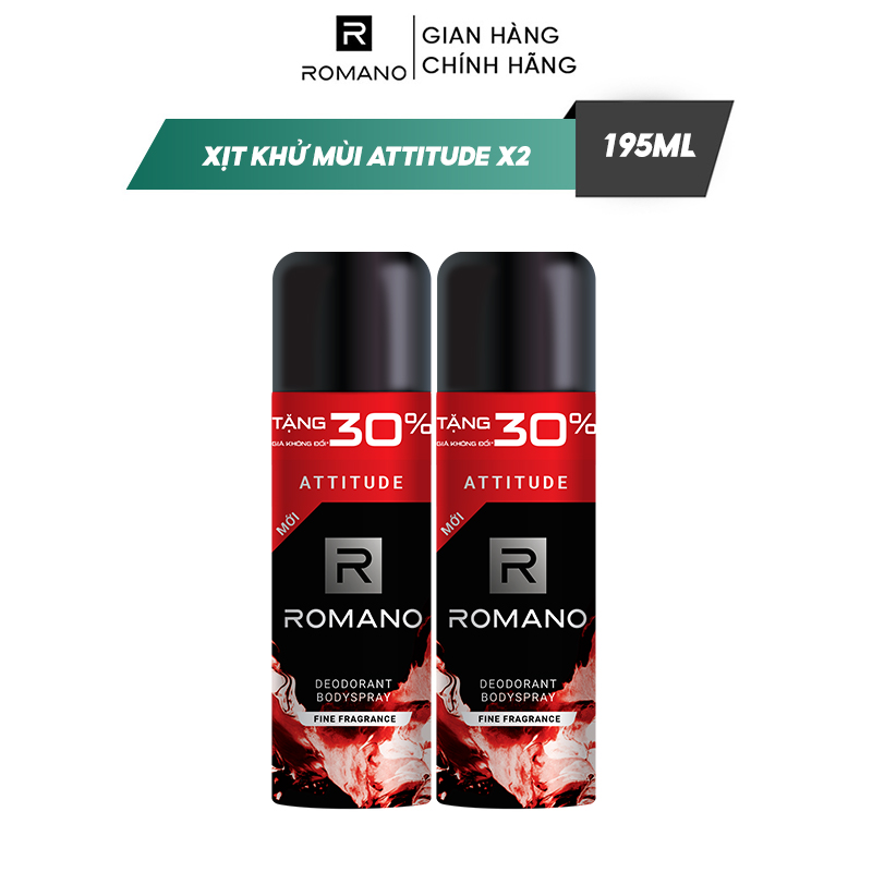 Combo 2 Xịt toàn thân ngăn mồ hôi và mùi cơ thể Romano Attitude 195ml/chai