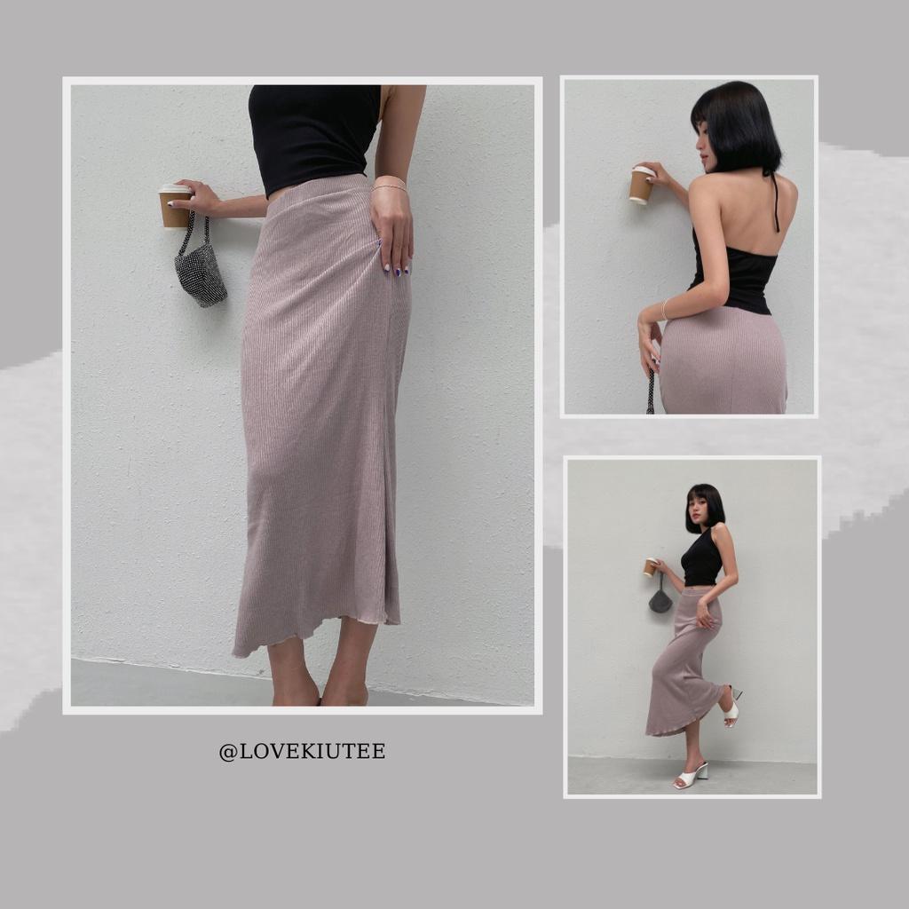 Chân váy dài đuôi cá Fishtail Ribbed Maxi Skirt LOVEKIUTEE