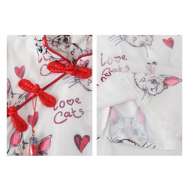 Đầm sườn xám đẹp cho bé gái họa tiết mèo size 12-35kg hàng Quảng Châu cao cấp