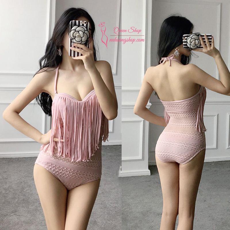 Đồ bơi nữ - bikini 2 mảnh tua rua cực xinh màu hường DB154