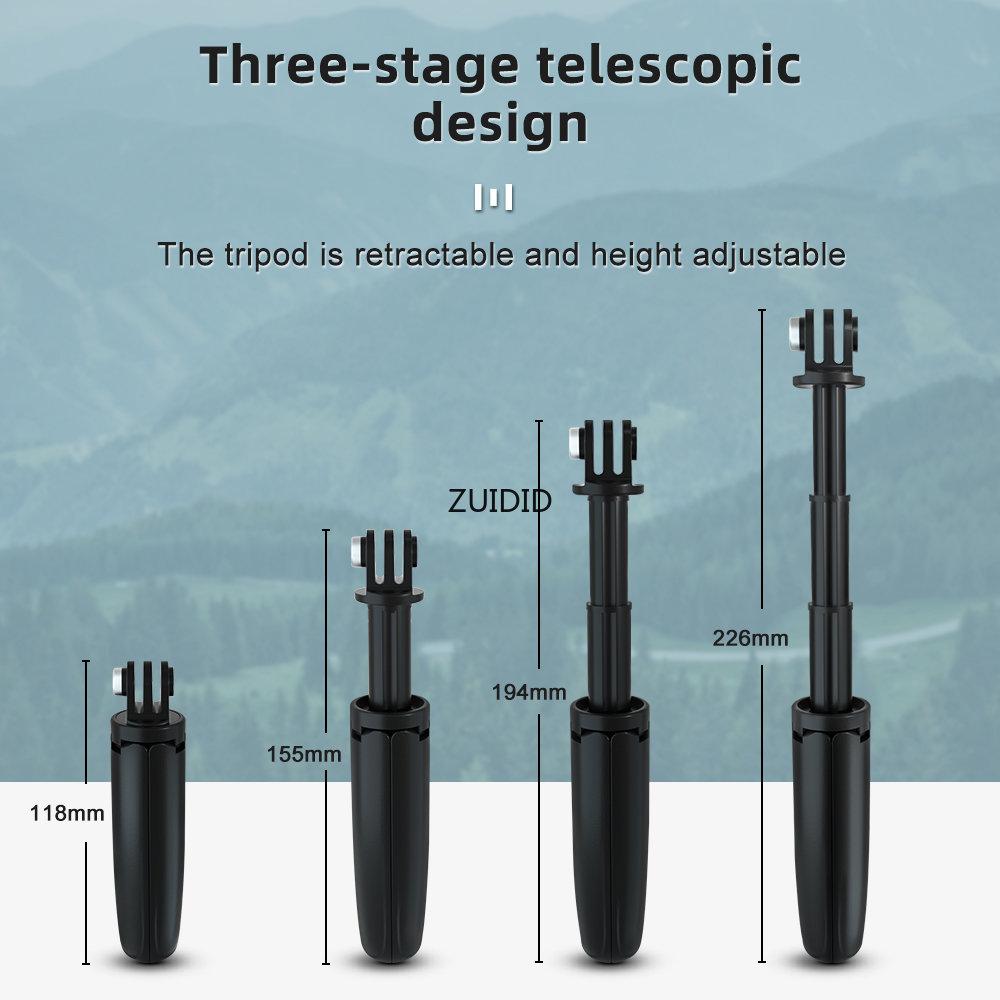 Zuidid Chân máy có thể gập chân ba chân máy di động mini monopod cho GoPro 11/10/9/8/7/6/5/4/3 Phiên Black Phiên hành động OSMO Phụ kiện phụ kiện