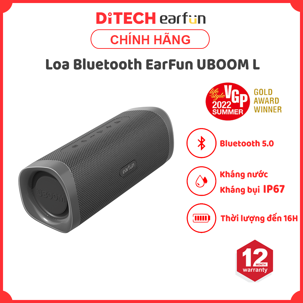 Loa di động EarFun UBOOM L - Bluetooth 5.0, Chống nước IP67, Pin 16 giờ, Kết hợp 2 loa Stereo - Hàng chính hãng